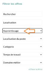 Filtre "en apprentissage"
